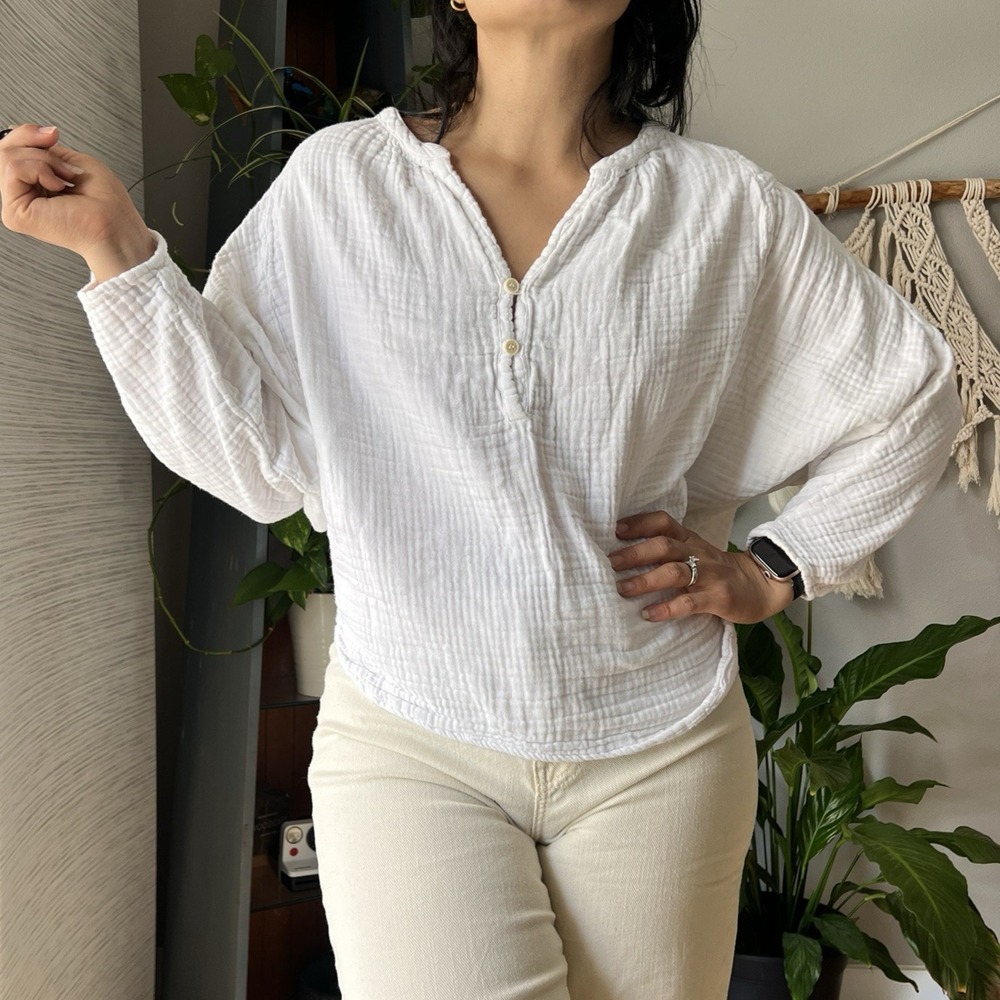 Free People CP Shades Blouse White Tunic Long Sleeve Boho USA Small Gauze
